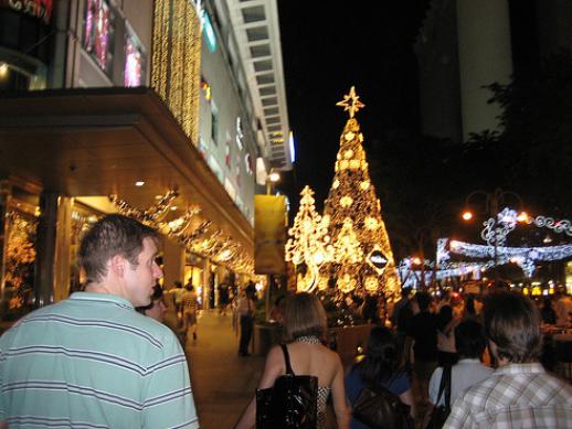 The familiar: Singapore’s sprawling shopping malls and Christmas fever.