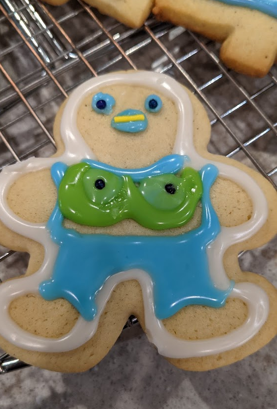 A gingerbread-person shaped cookie with boobs.